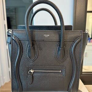 Celine Drummed Calfskin Nano Luggage Black